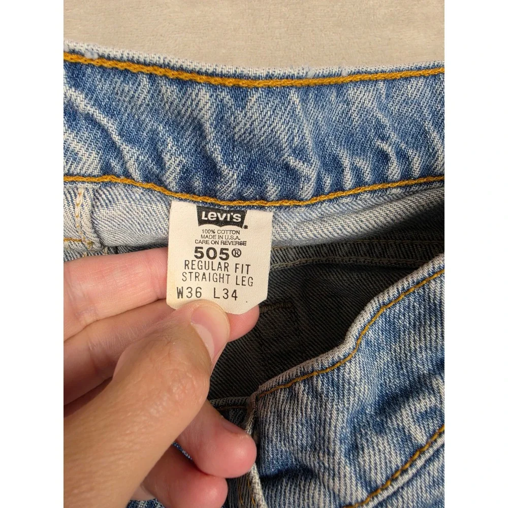 Vintage Levi's 505 Regular Straight Jeans Men 36x34 Fit 34x34 Blue Denim USA 90s